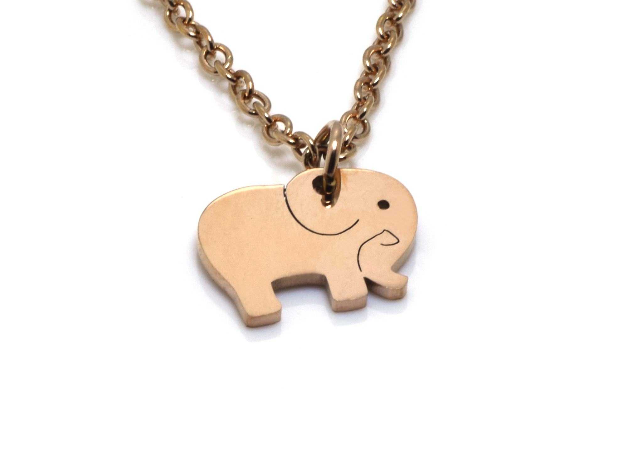 Elfant Halsband Roséguld Rostfritt Stål, Akrika Hänge, Elefantälskare Accessoar, Djur Smycke - 2