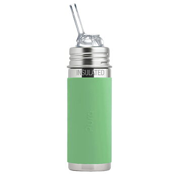 Pura isoleret sugerørsflaske 260ml rustfrit stål med silikonecover - Moss