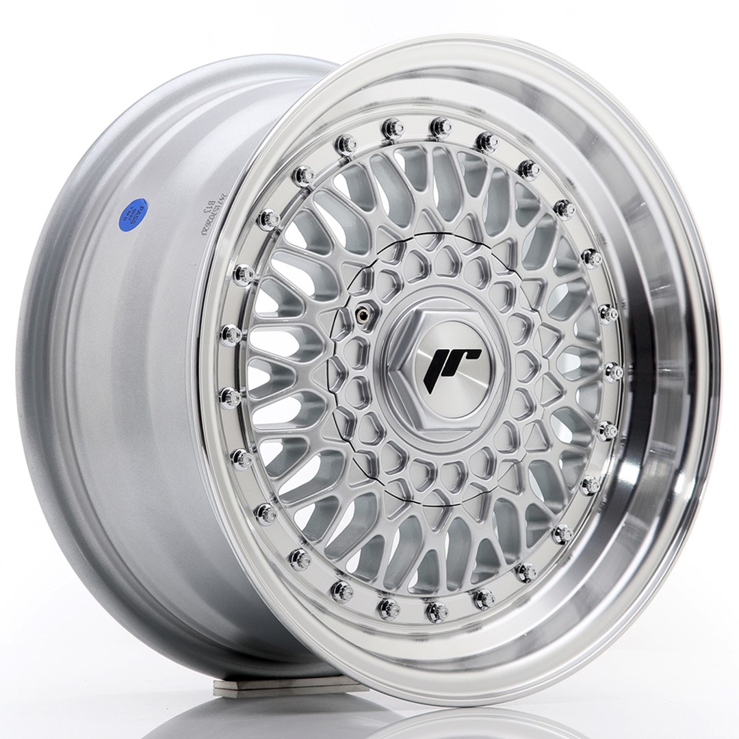 15" JR Wheels JR9 - Silver Machined Lip - Silver Rivets