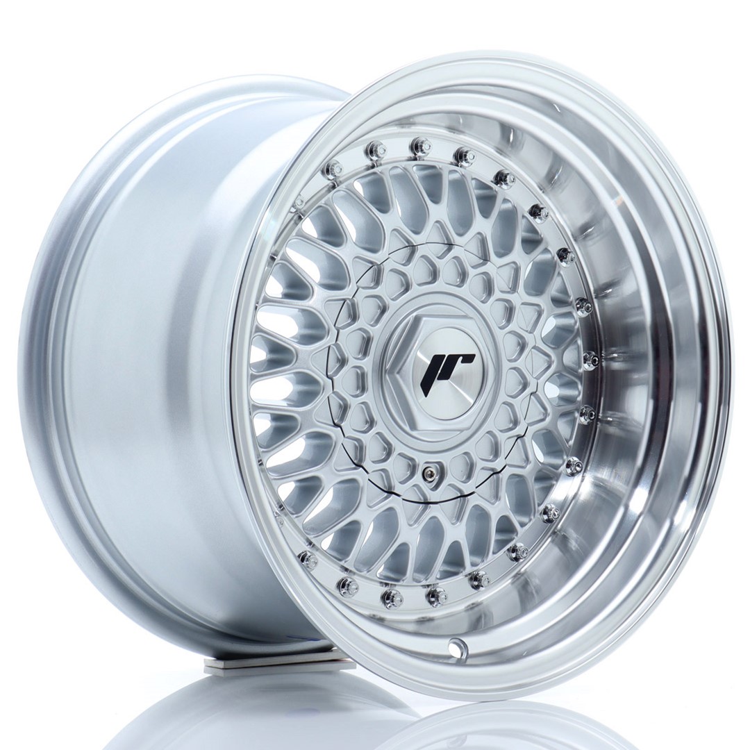 15" JR Wheels JR9 - Silver Machined Lip - Silver Rivets - 3