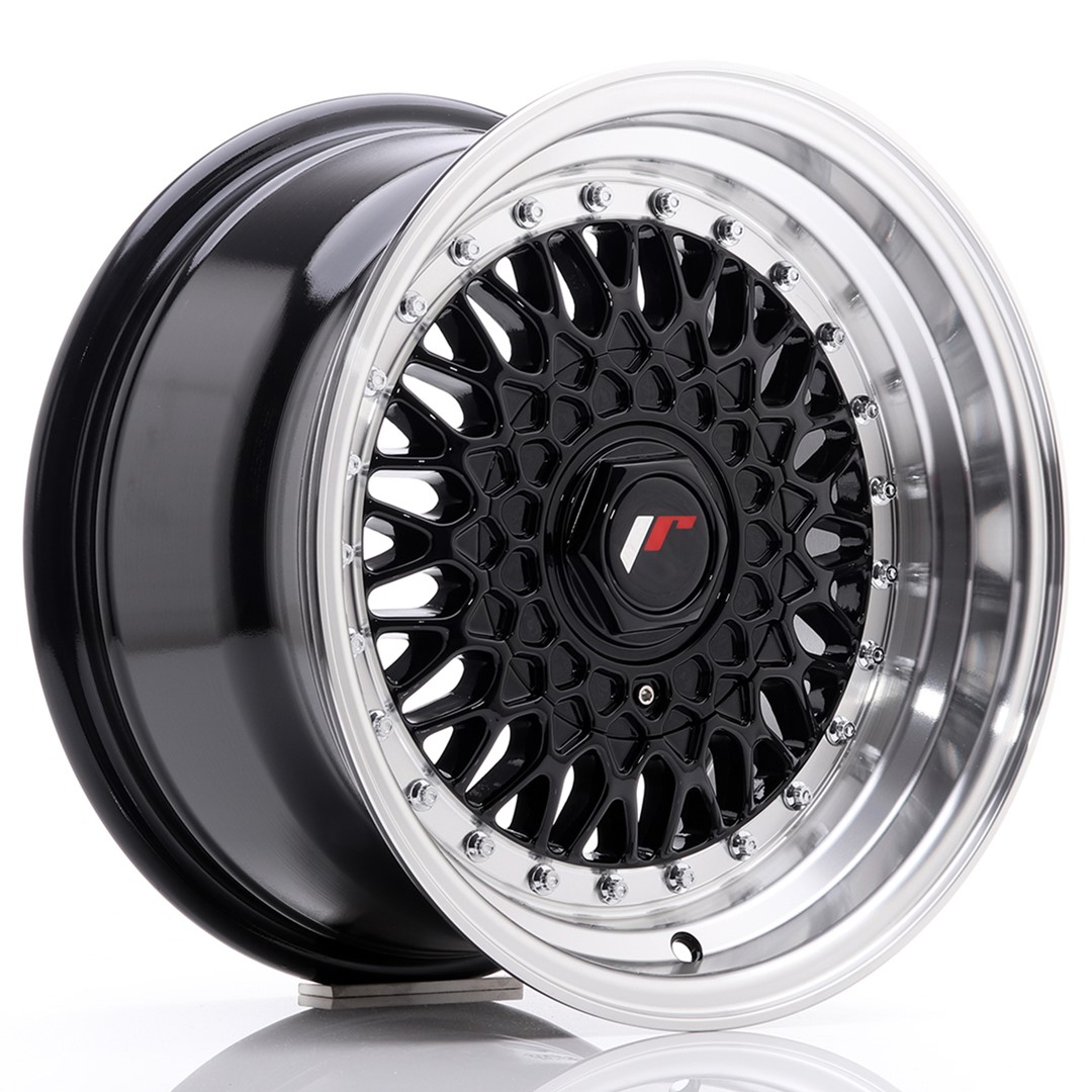 15" JR Wheels JR9 - Black Machined Lip - Silver Rivets - 2