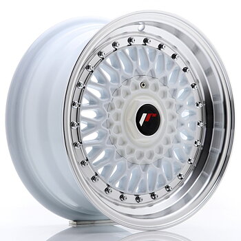 15" JR Wheels JR9 - White Machined Lip - Silver Rivets