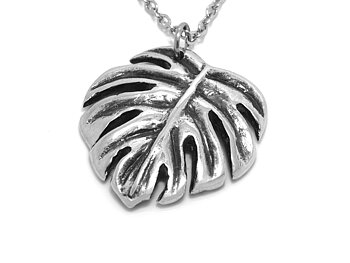 Monstera Blad Halsband, Natur Smycke i Tenn
