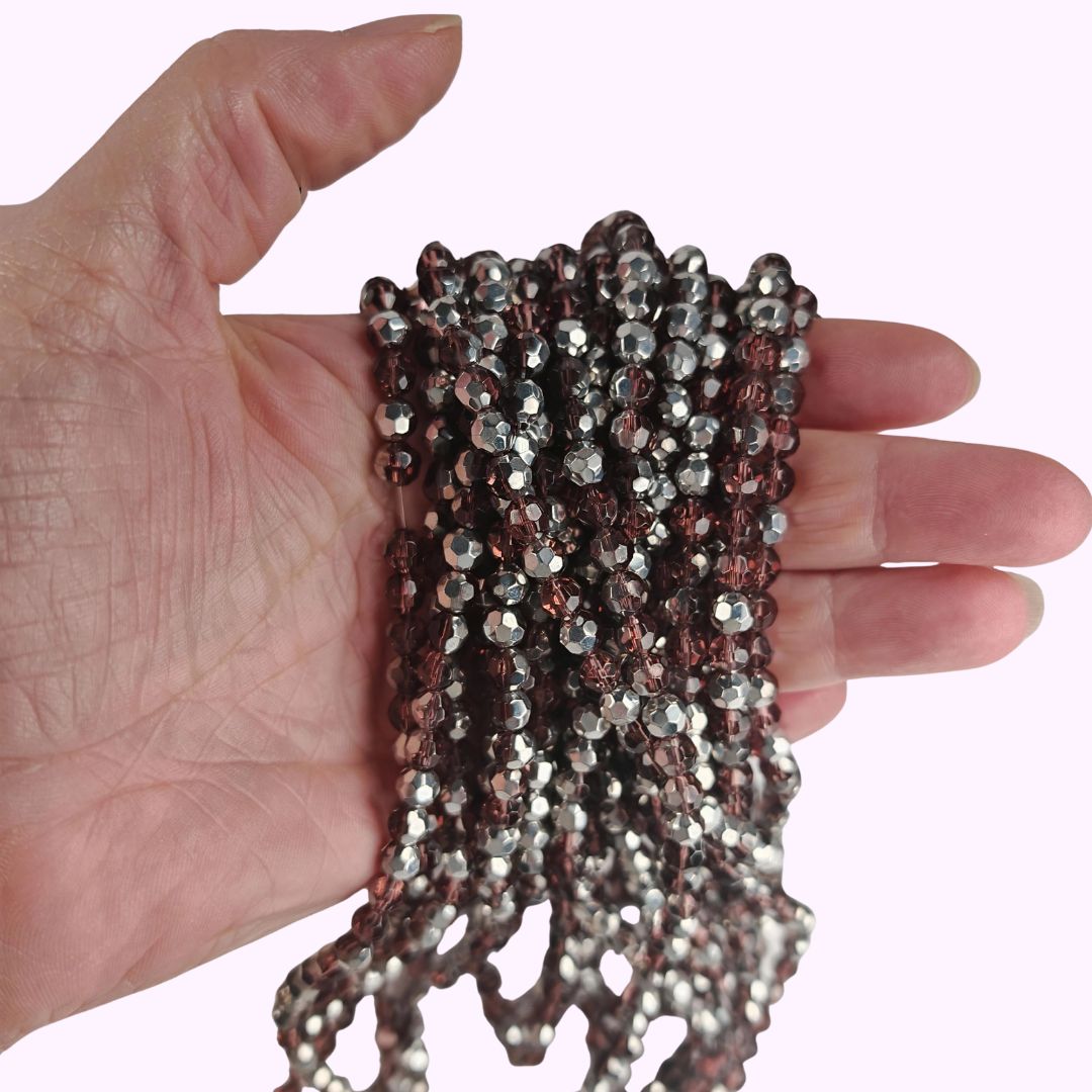 Glaskristallpärlor rund facetterad 6 mm plommonlila silver hel sträng - 2