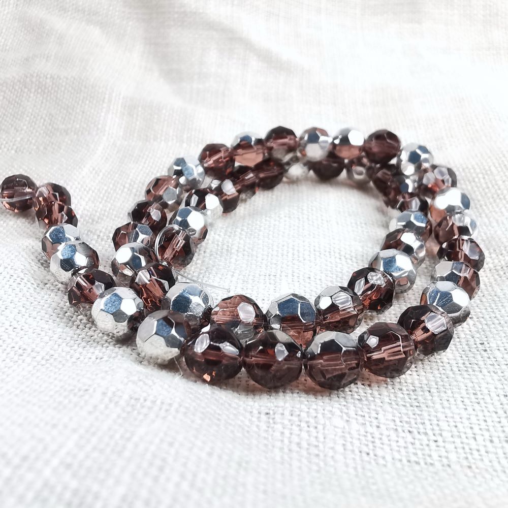 Glaskristallpärlor rund facetterad 6 mm plommonlila silver hel sträng - 3