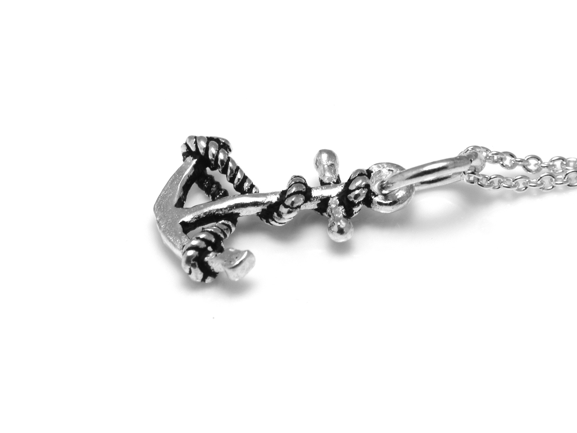 Ankare med Rep Halsband i 925 Silver, Båt Hänge, Sjöman Accessoar, Ankarsmycke - 2