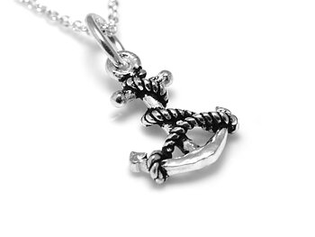 Ankare med Rep Halsband i 925 Silver, Båt Hänge, Sjöman Accessoar, Ankarsmycke