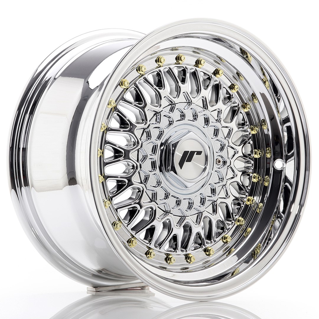15" JR Wheels JR9 - Chrome - Gold Rivets - 2