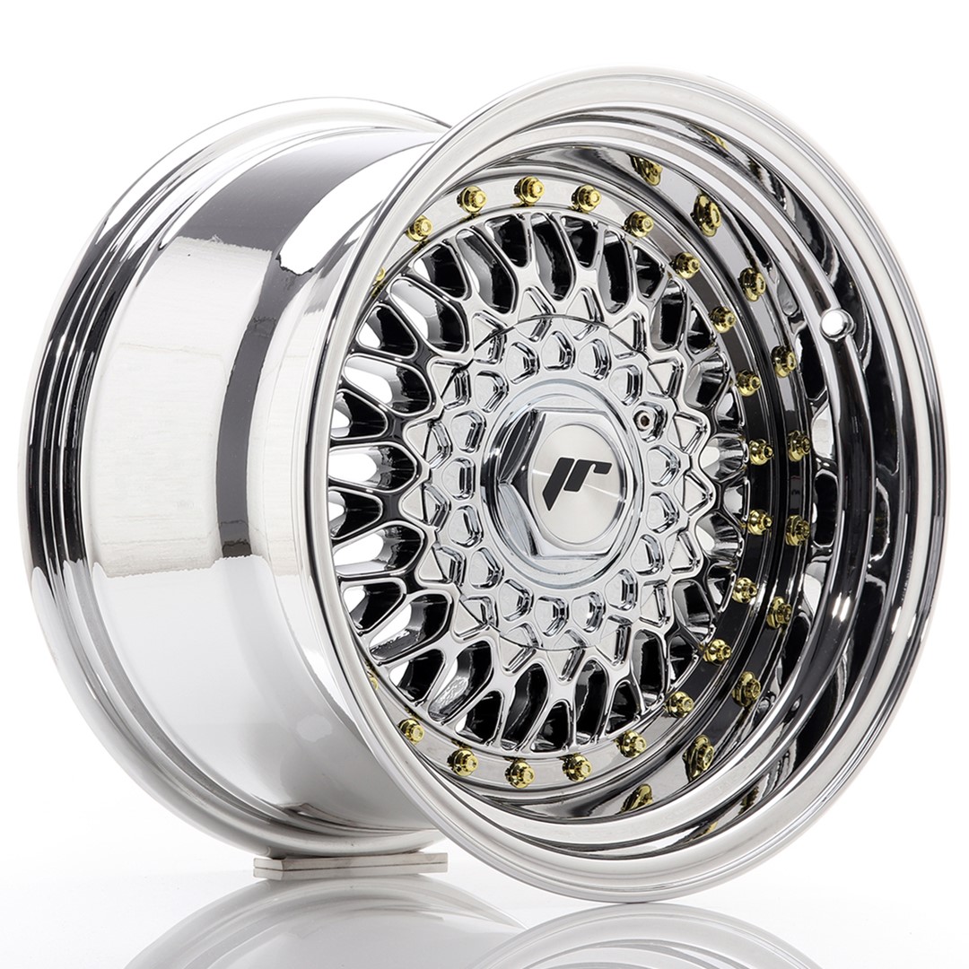 15" JR Wheels JR9 - Chrome - Gold Rivets - 3