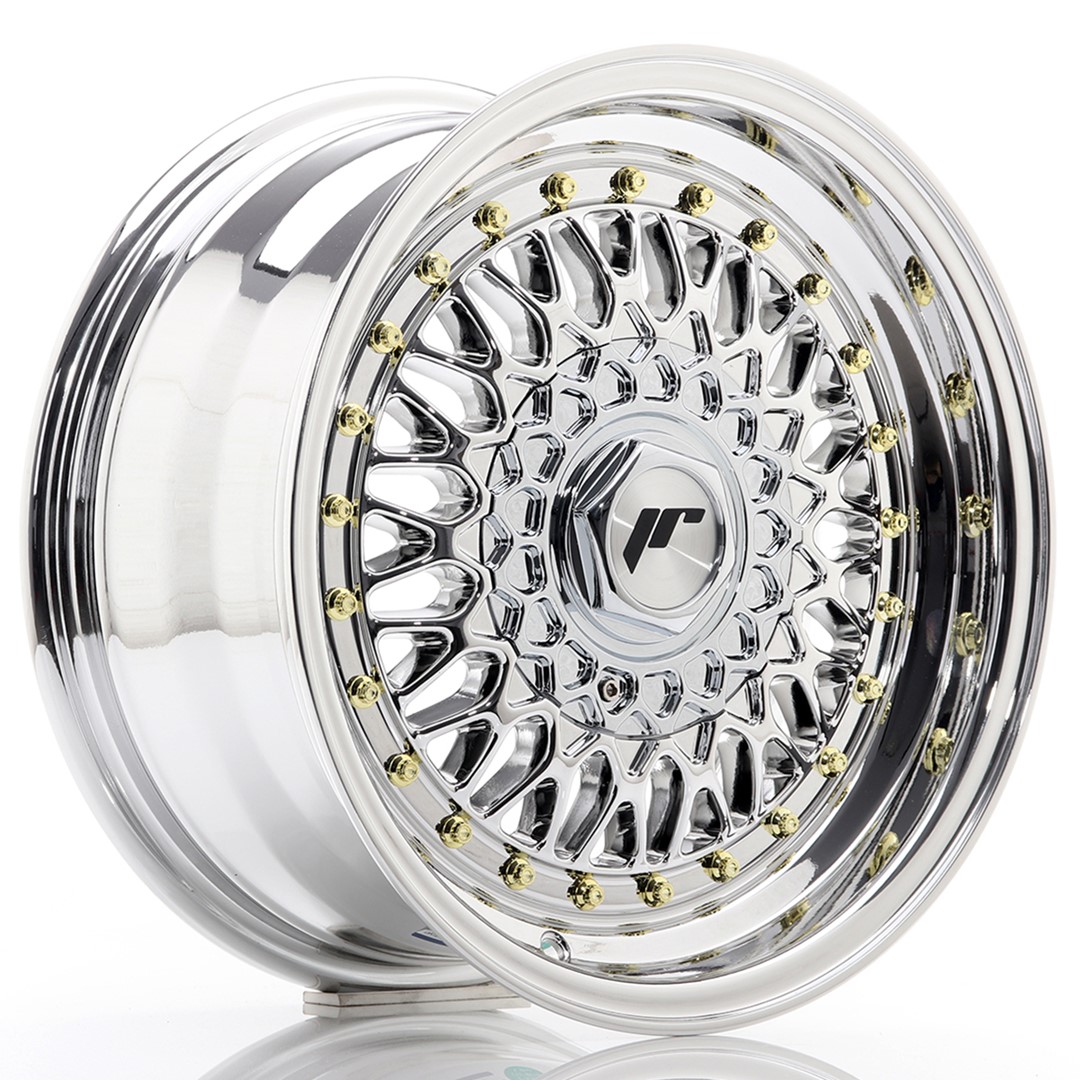 15" JR Wheels JR9 - Chrome - Gold Rivets