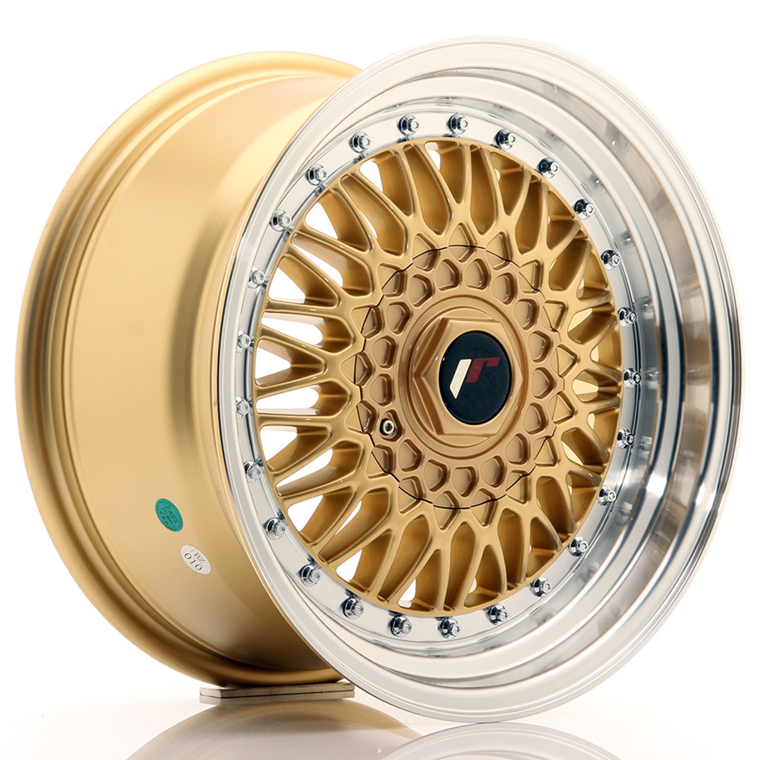16" JR Wheels JR9 - Gold Machined Lip - Silver Rivets - 2