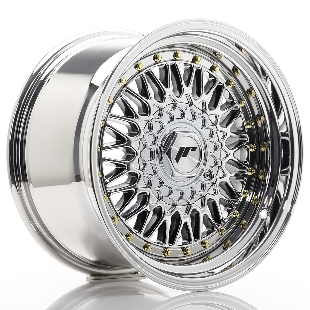 16" JR Wheels JR9 - Chrome - Gold Rivets - 3
