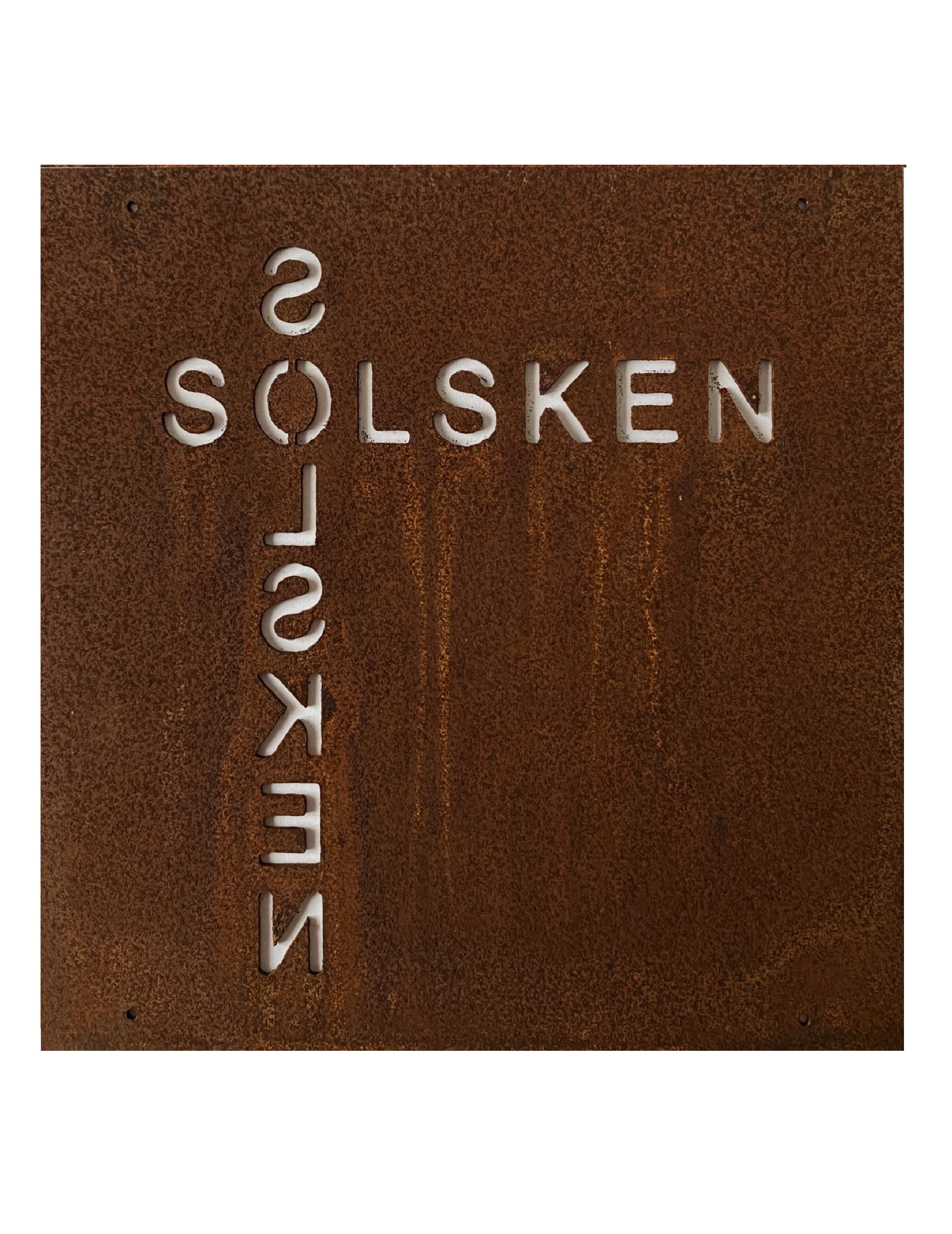 Rostig skylt till armeringsnät text: SOLSKEN 14 cm - 4