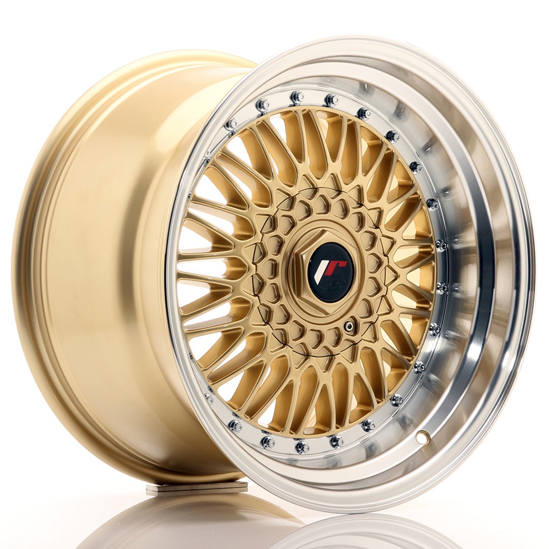 17" JR Wheels JR9 - Gold Machined Lip - Silver Rivets - 3