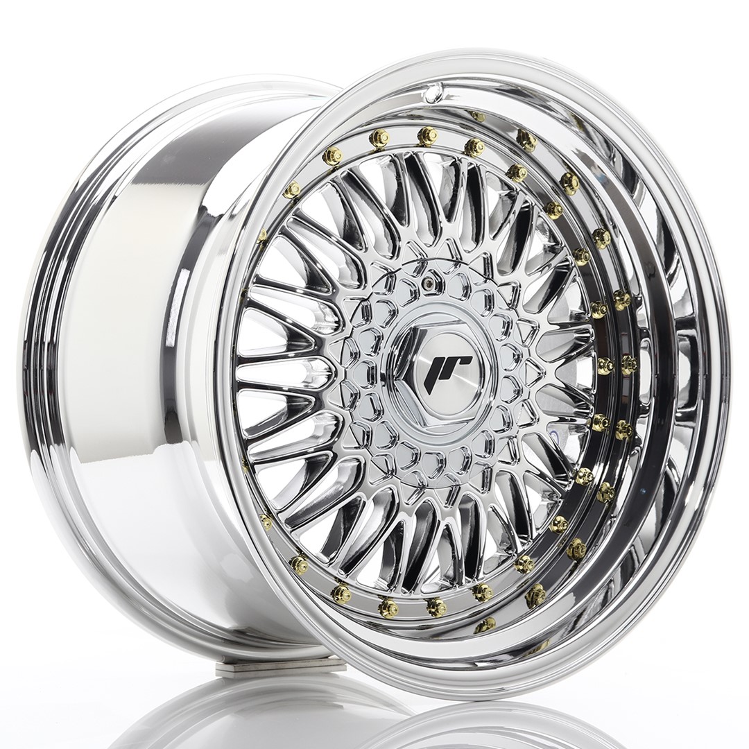17" JR Wheels JR9 - Chrome - Gold Rivets - 3