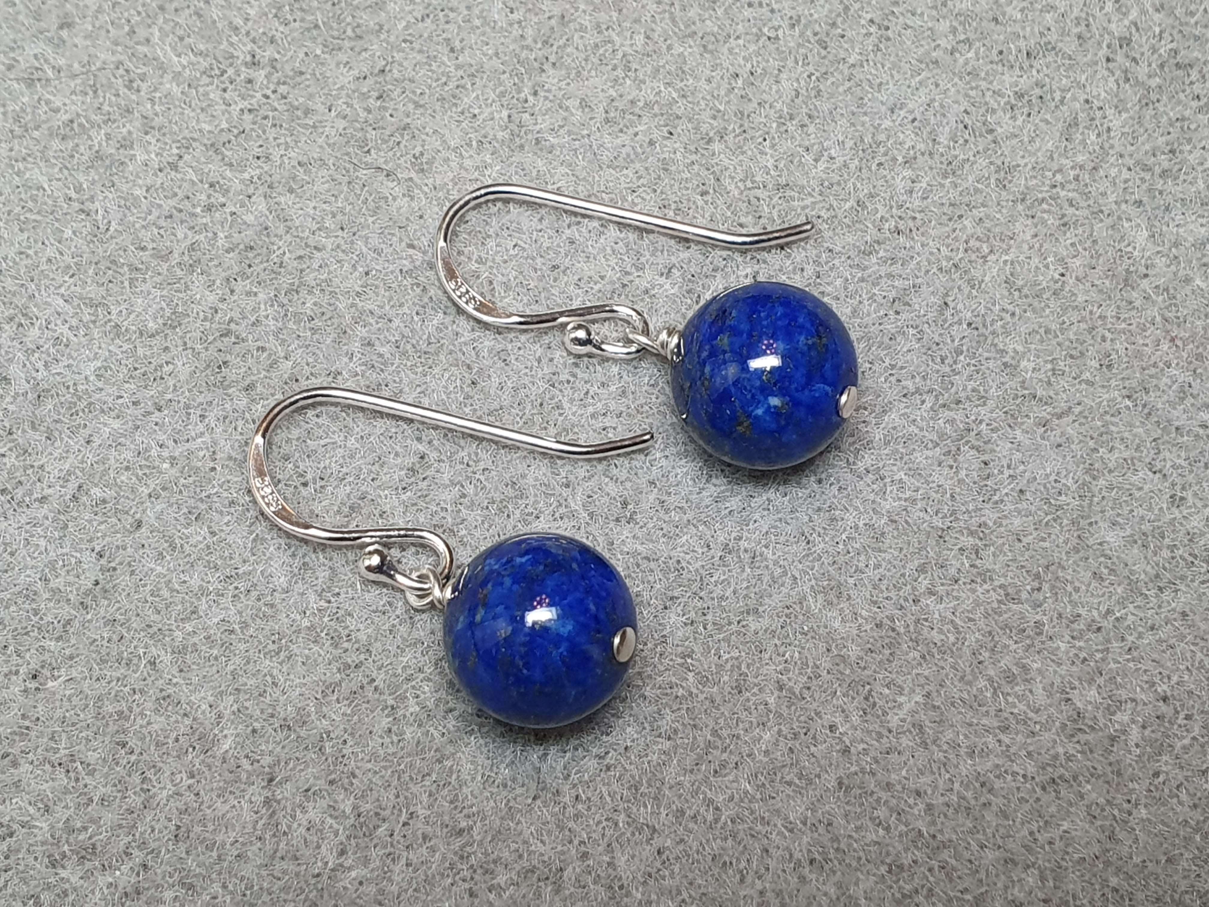 Lapis lazuli kula 10mm hängande på krok 925-silver - 2