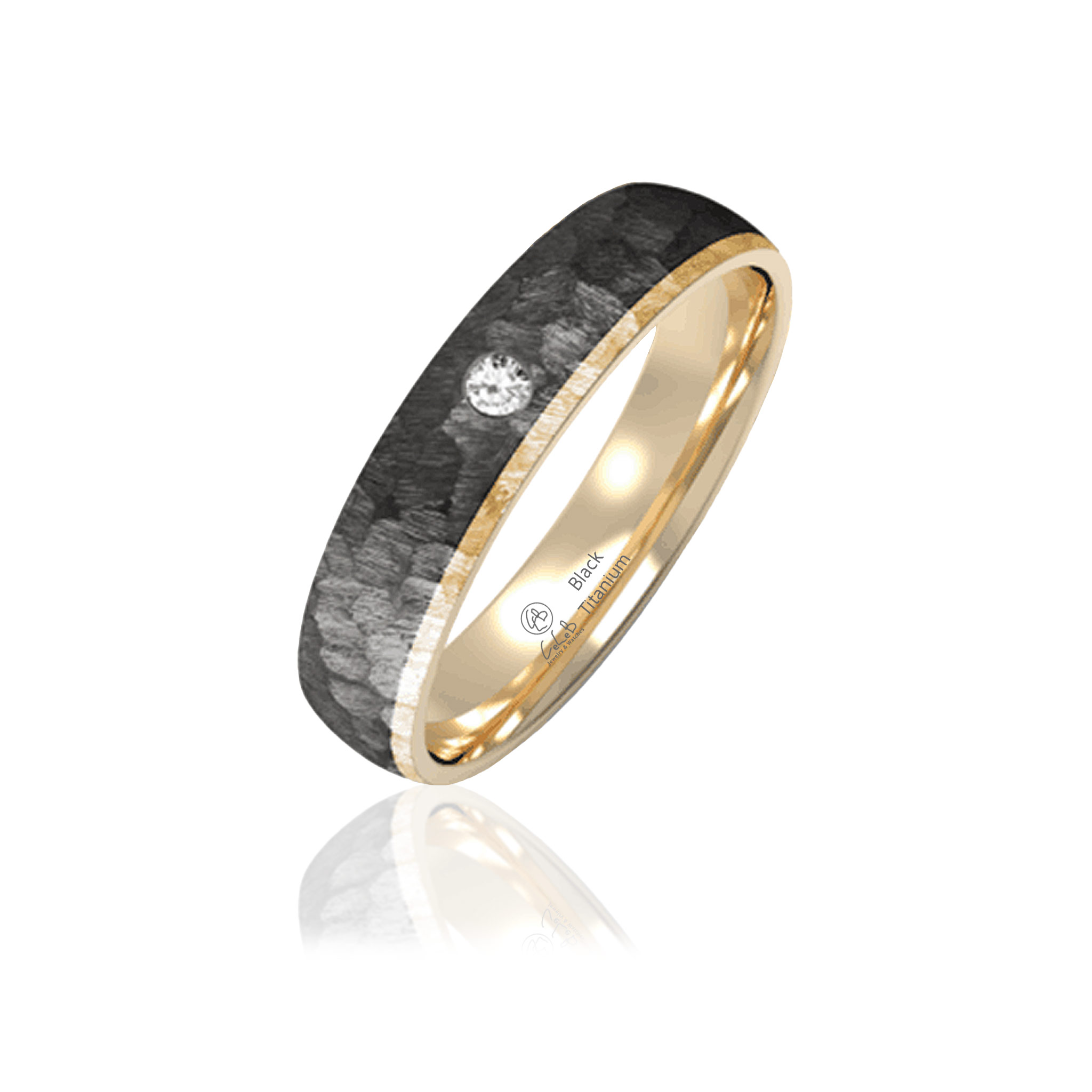Engagement Ring Black Hammer - Wedding Bands Titanium Package - 4