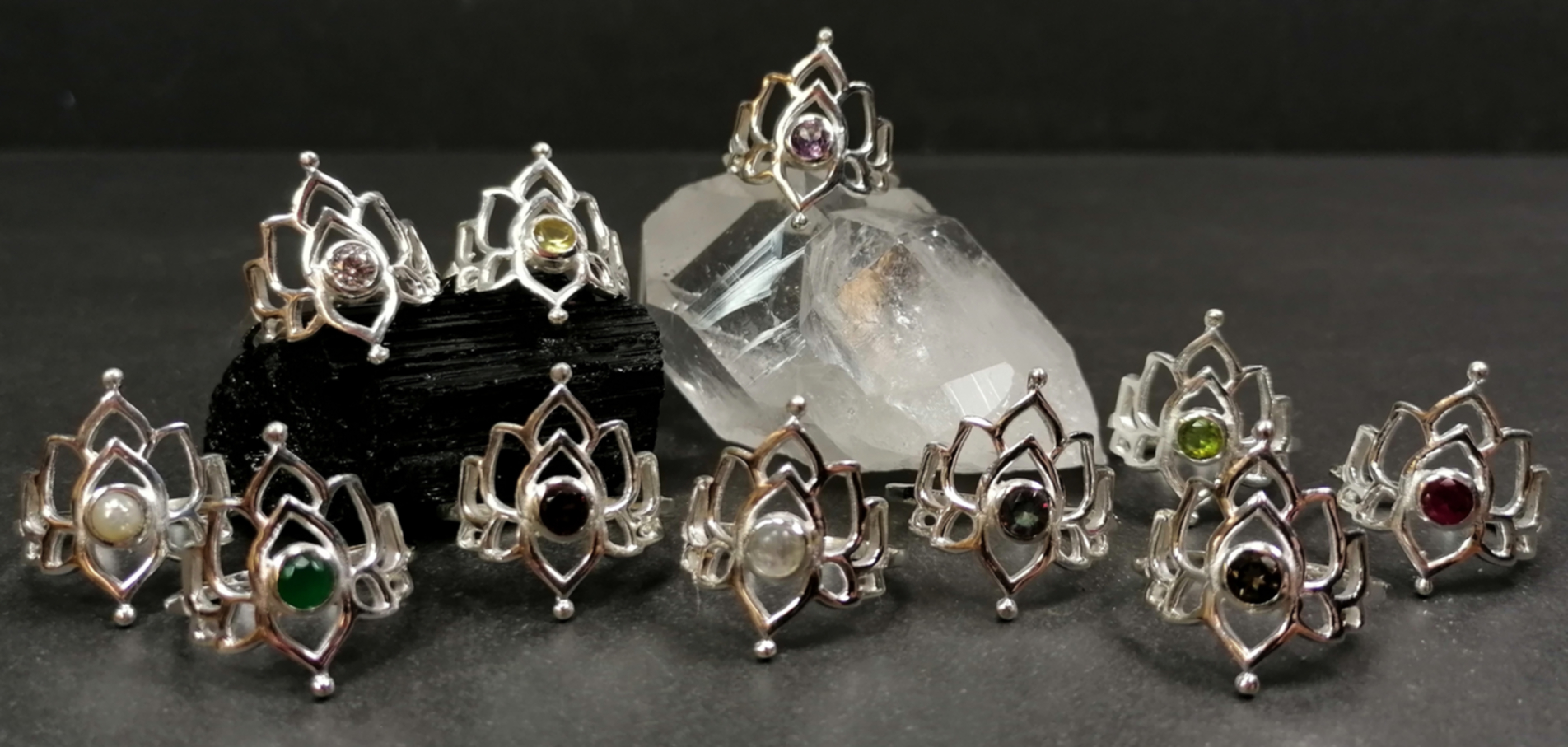 Silverring Lotus med Sten