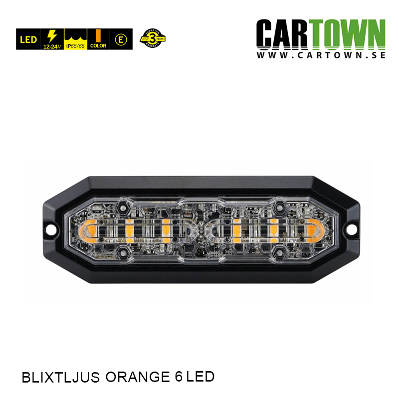 Blixtljus 6 LED –  Flat, Orange