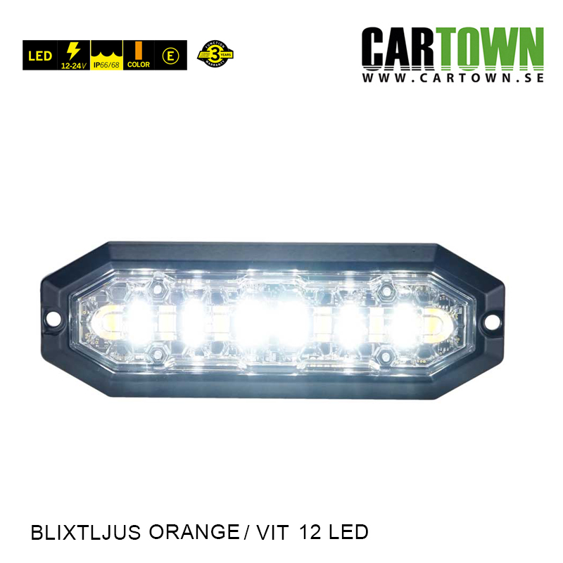 Blixtljus 6+6 LED –  Flat, Orange/Vit - 2