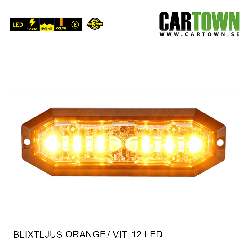 Blixtljus 6+6 LED –  Flat, Orange/Vit - 3