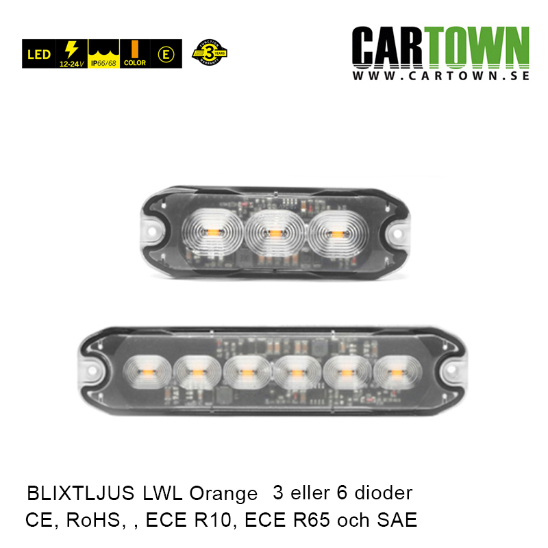Blixtljus 3, 6 LED –  LWL-18, Orange