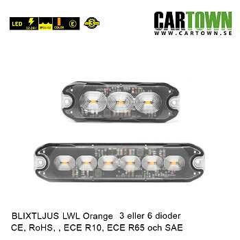 Blixtljus 3, 6 LED –  LWL-18, Orange