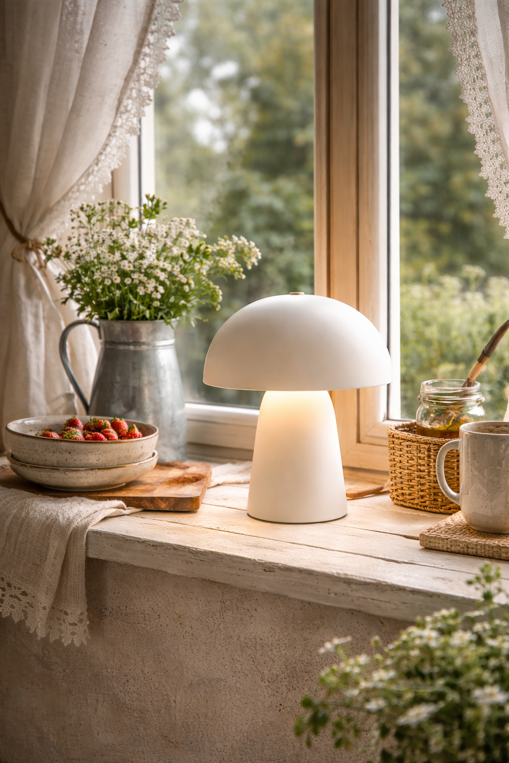 Lampa fungi vit 38 cm. Svamplampa