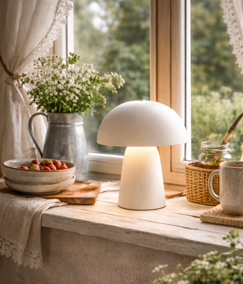 Lampa fungi vit 38 cm. Svamplampa