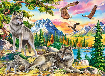 Wolf Family and Eagles, puslespil med 300 brikker (B-030514)