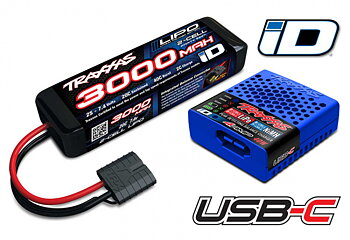 Traxxas 2985-2S Laddare USB-C och 2S 7.4v 3000mAh LiPo Batteri Combo