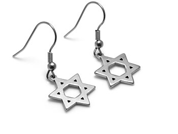 Davidsstjärna Örhängen i Rostfritt Stål, Sexuddig Judisk Stjärna Örhänge, Israel Smycke
