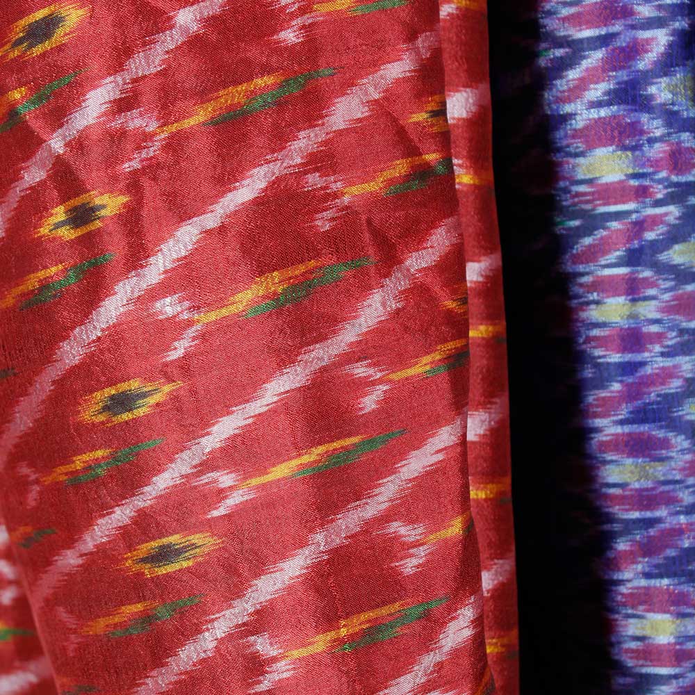 Röd-Blå Ikat SidenSari  - 3