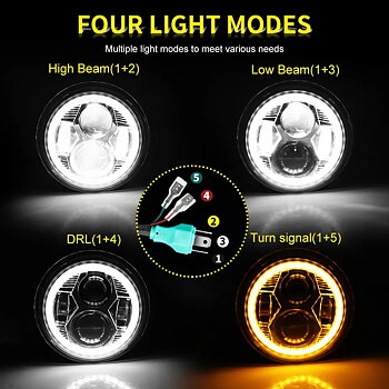 Framlyktor Led Halo 7" Halo Hel/Halvljus 1Par