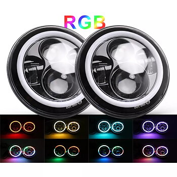 Framlyktor Led Halo 7" Hel/Halvljus 1Par RGB