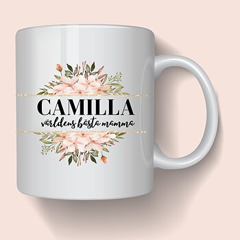 Mugg med namn och egen text - Blomkrans