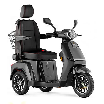Bäst i test promeandscooter med kaptensäte Turris grå 3 hjulig permobil från sidan för seniorer