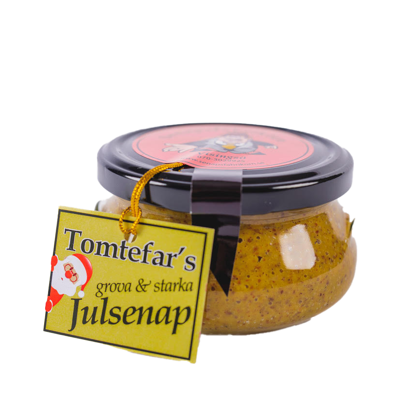 Tomtefars julsenap i glasburk - Stark senap - Gott till Julbordet