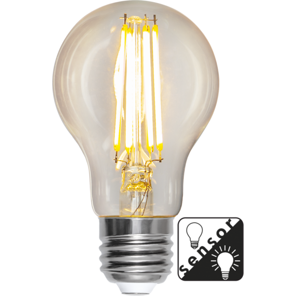 STAR TRADING LED-LAMPA E27 A60 SENSOR CLEAR, 7W (60W) 2700K, Skymningssensor