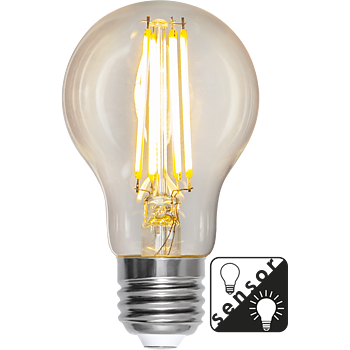 STAR TRADING LED-LAMPA E27 A60 SENSOR CLEAR, 7W (60W) 2700K, Skymningssensor