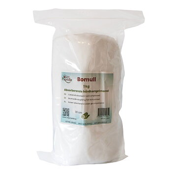 VetProvide 1 kg hårdkomprimerad 30 cm absorberande bomullsrulle i plastförpackning.