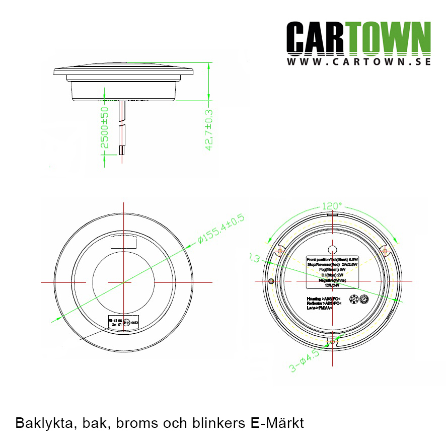 Baklykta 3-funktioner Red Eye LED 10-30V - 3