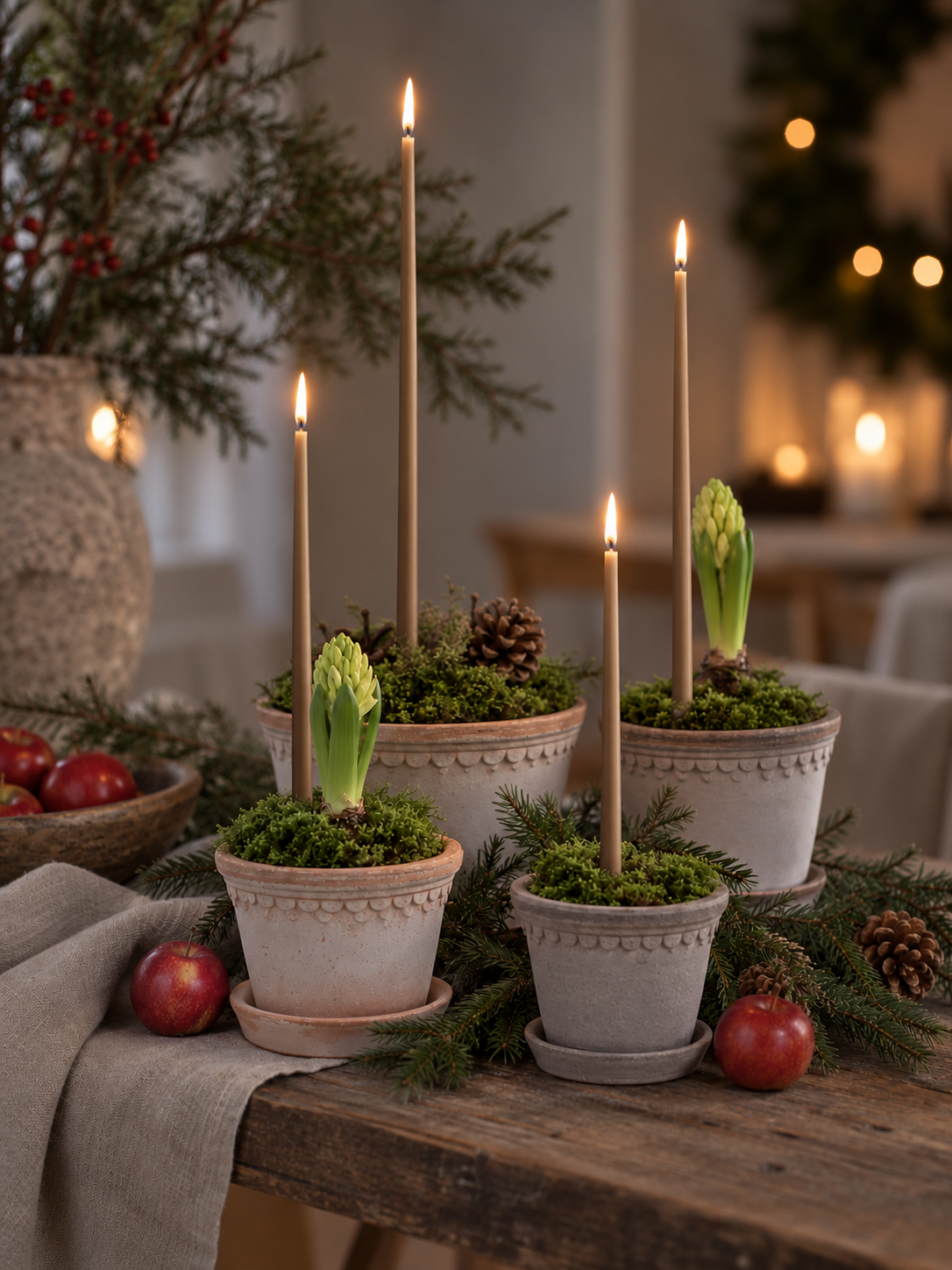 Hand-dipped thin long candles - Flower candles - Dark beige - 38 cm - 10-pack