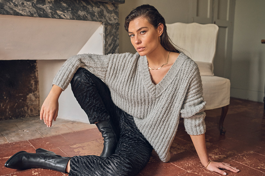 Mos Mosh - MMAugie V-Neck Knit Grey Melange  - 5