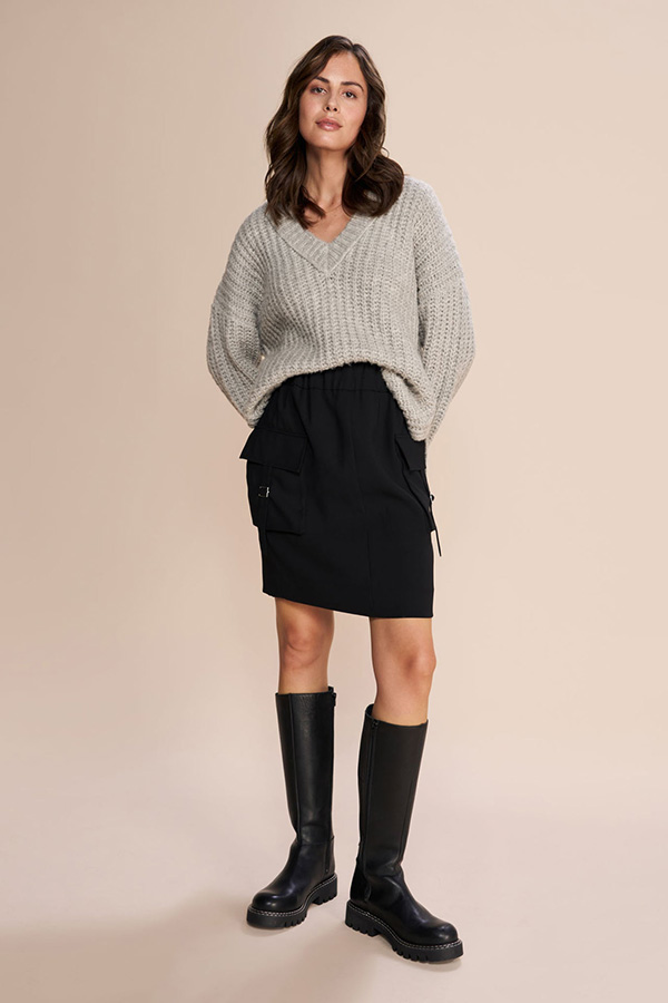 Mos Mosh - MMAugie V-Neck Knit Grey Melange  - 3