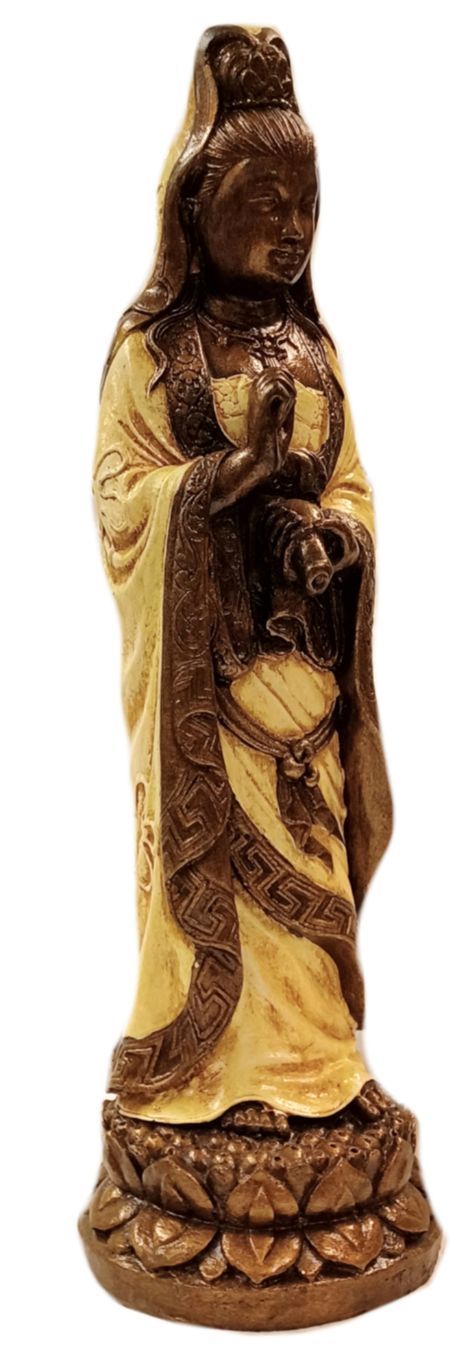Ståande Quan Yin,  Antik Vit/Guld 60cm