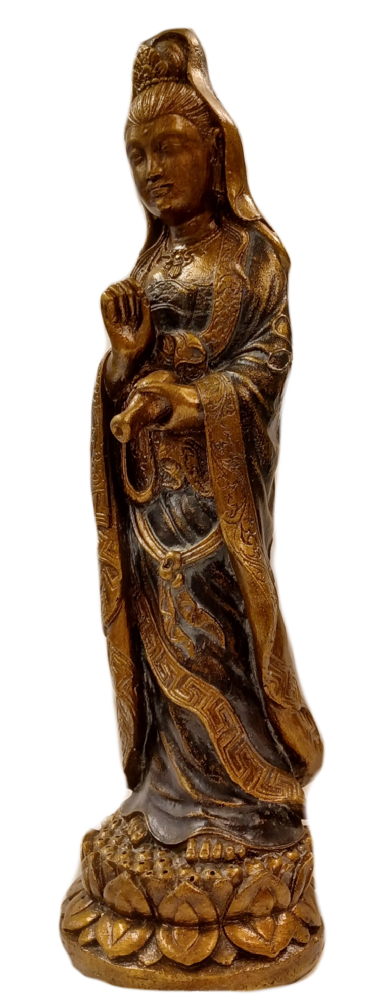 Ståande Quan Yin,  Antik Blå(Grå) /Guld 60cm