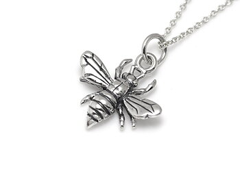 Bi Halsband i Äkta 925 Silver, Pollinerare Hänge, Djur Accessoar, Insekt Smycke