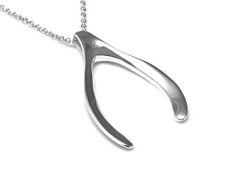 Önskeben Halsband i Äkta 925 Silver, Furcula Lyckosymbol Hänge, Tur och Lycka Smycke