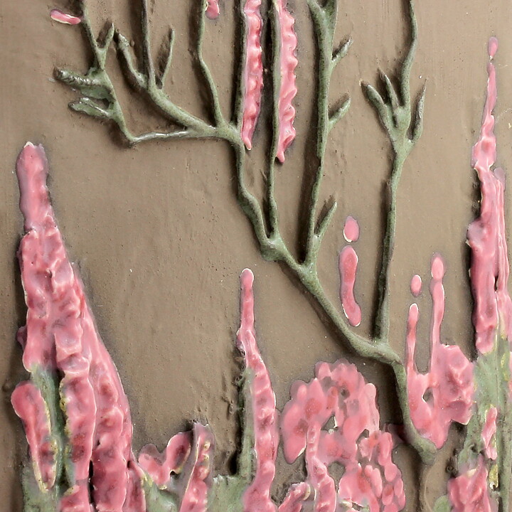 Aimo Nietosvuori (1970s) Rectangular Wall Plaque with Pink Heather Motif 23 cm